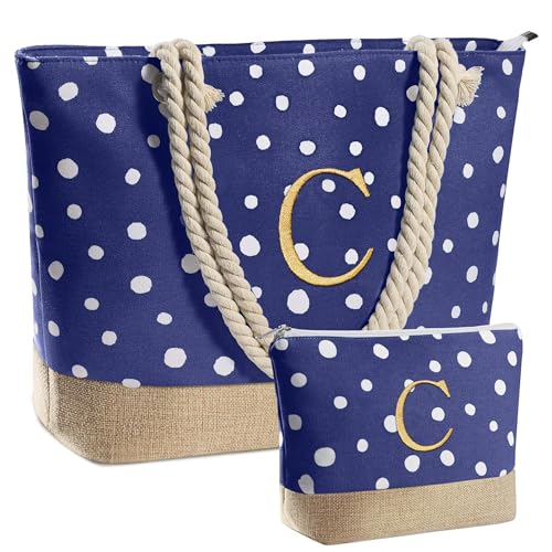 YOOLIFE INITIAL TOTE BAG FOR WOMEN – WOMENS MONOGRAMMED TOTE BAG PERSONALIZED BEACH TOTE BAG CHRISTMAS GIFTS BIRTHDAY GIFTS MONOGRAMMED GIFTS LETTER C