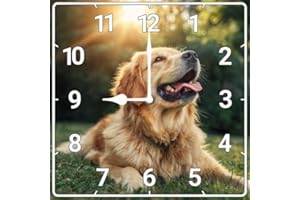 Lefangovs Golden Retriever Wall Clock 10inch Wooden Square Modern Minimalist Clock Silent No-Tick Battery Powered for Farmhou