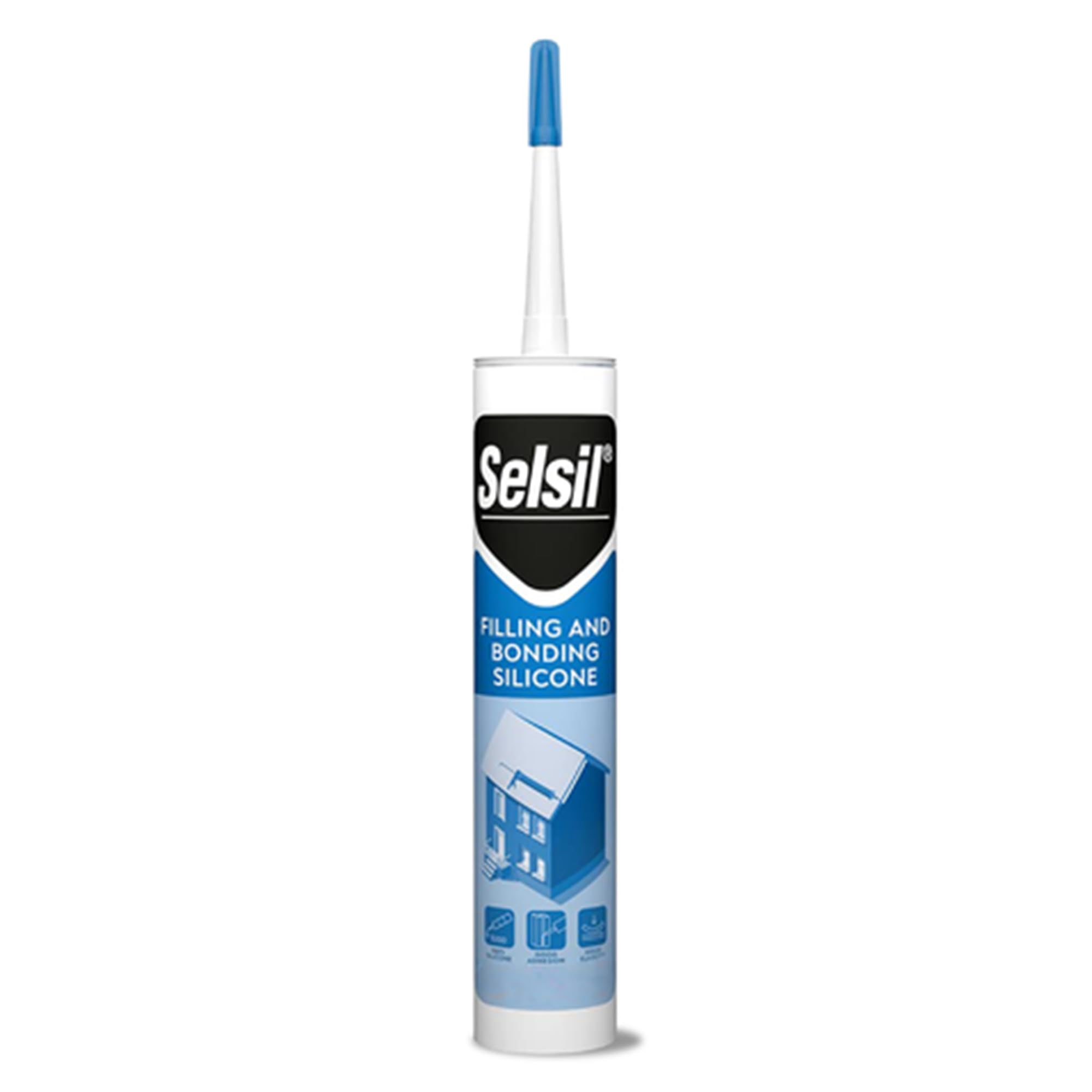 Selsil Clear 100% Silicone Sealant - Filling and Bonding Silicone Caulk - Clear Silicone Sealant Waterproof - Clear Sealant - Great Elasticity, Solvent Free, 10.5 Fl Oz. (310 ml) Cartridge, 1pc