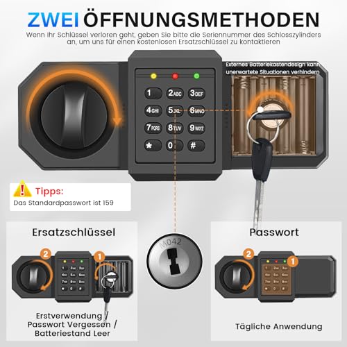 15L Safe Safe for Home, Fireproof Safe with Spare Key, Removable Shelf and Alarm System, Small Digital Safe with Combination Lock for Cash, Important Documents