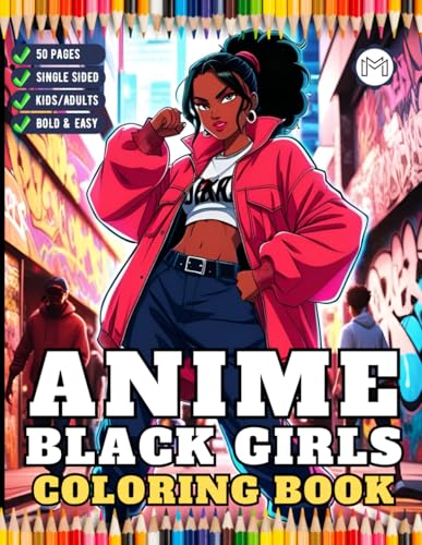 50 Pages Cool Fashion Anime Black Girls Coloring Book Gift for Adult Women Girl…