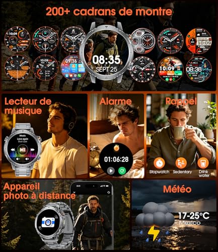 SUNKTA Men's Smart Watch 1400 mAh 20 Days Battery Life Large Battery 1.7 Inch HD Calls Bluetooth Military Smartwatch for iOS Android Heart Rate Monitor/Sleep LED Light, Grey