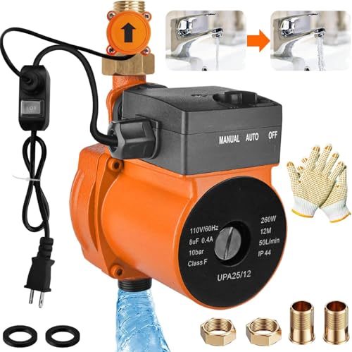 Presurizador de Agua 1/3HP, 110V 260W Bomba Presurizadora Automática, 50L/min de Gran Flujo Riego para Calentador Agua, Regadera, lavadora, baños(Elevación: 12M)