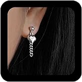 Vacaonio Plated Silver Heart Chian Earrings Polished Tiny Puffed Heart Dangle Earrings Minimalist Silver Chain Drop Earring Jewelry for Women