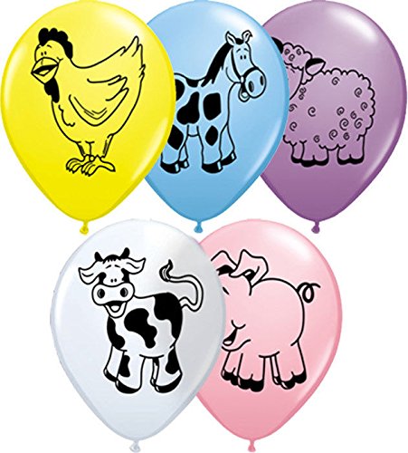 Happium Colourful Farmyard Friends Animal Latex Balloons - A Selection of Pigs, Horses, Cows, Sheep and Chickens - Ideal for Kids Birthdays, Farm or Barnyard Themed Party Pack of 20