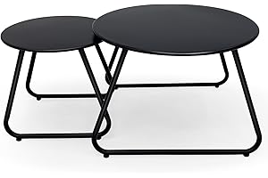 Meluvici Patio Outdoor Coffee Table Set of 2, Weather Resistant Steel Round End Tables, Outdoor Nesting Table for Patio, Balcony, Bistro and Indoor, Black (Black)