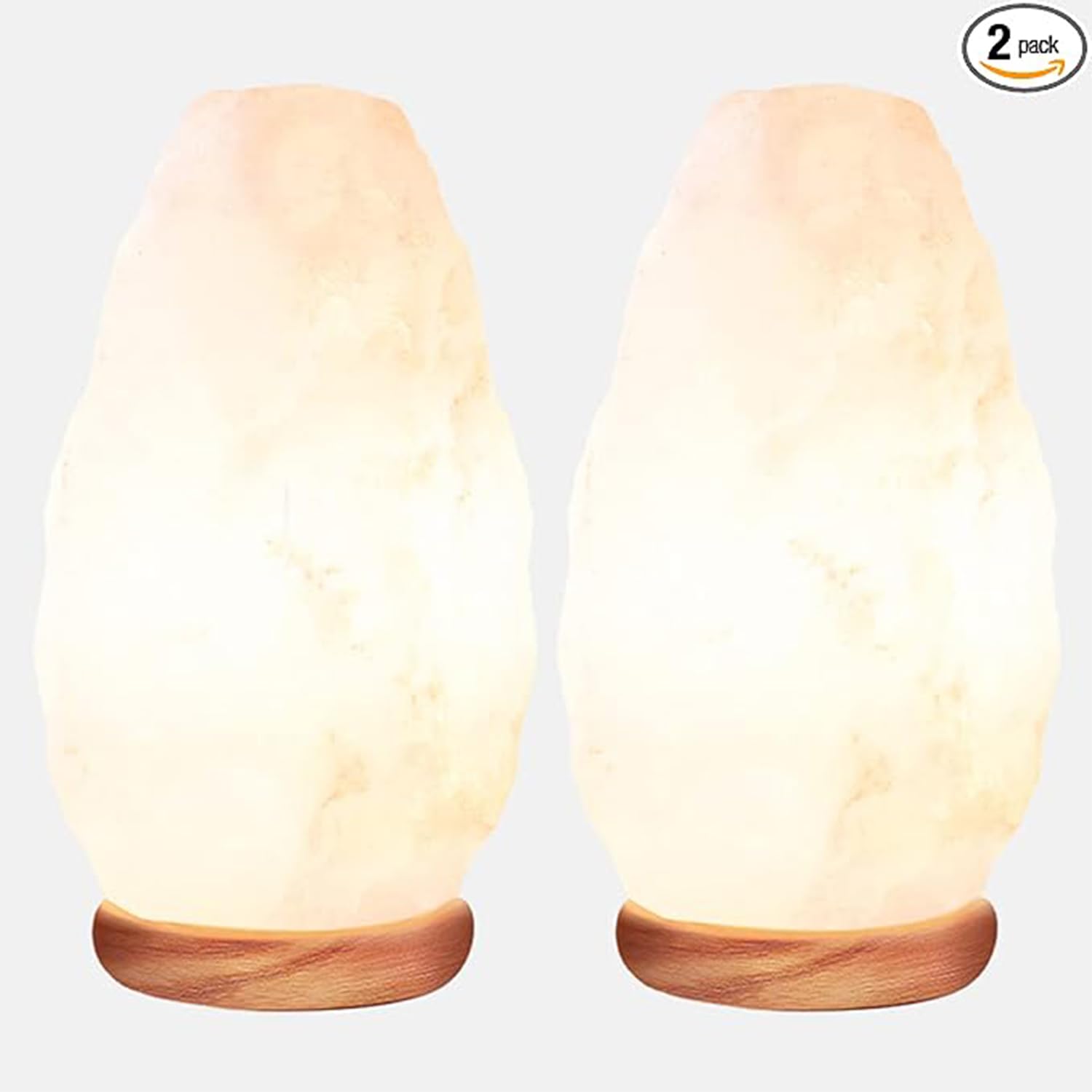 Photo 1 of Himalayan Glow Natural Crystal White Salt Lamp Night Light, 5-7 lbs/Each, 2-Pack Hand-Curved, Neem Wood Base, Ideal Gift, Home Decor, Serenity