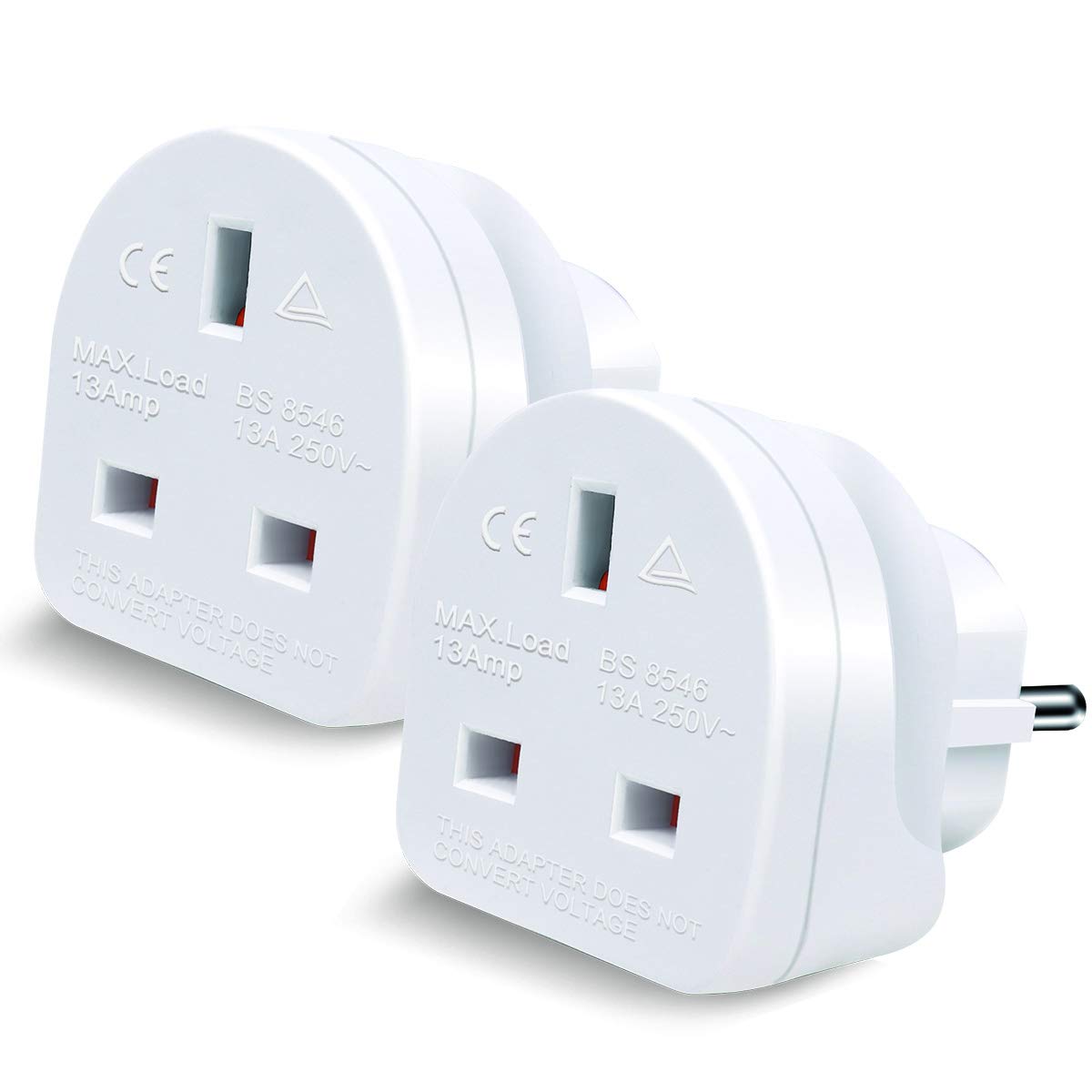 EXTRASTAR UK to EU Europe European Travel Adapter, 2 Pack 3 Pin to 2 Pin Plug Adapter Convertor for Germany, France, Spain, Portugal, Greece, Netherlands and More - White
