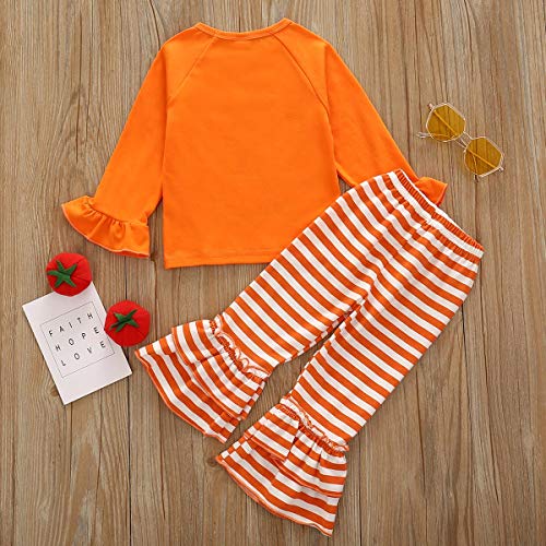 Halloween Baby Girls Outfit Toddler Long Sleeve Top Blouses Flare Pants Pajamas Clothes Set Pumpkin Printed 2 Pieces Yellow 18-24M