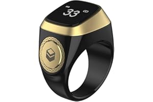 TREASURECAVE IQibla Smart Zikr Ring, Smart Ring Counter Waterproof Digital Counter & Vibration Reminder, Unisex Azan Alarm Clock Finger Counter for Muslims(18mm Black)
