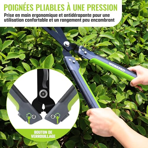 WORKPRO Foldable Hedge Shears 23 in | Garden Scissors with Wavy Blades, Professional Manual Hedge Trimmer for Shrubs, Hedges, Edging and Pruning Work