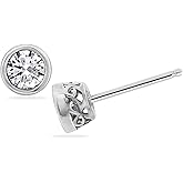 Amazon Essentials Platinum or Gold Plated Sterling Silver Bezel Set Stud Earrings made with Infinite Elements Zirconia (previously Amazon Collection)