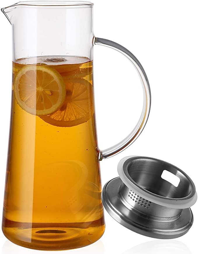 HASAYAKI Glass Pitcher with Lid, Carafe with Mat, 1.5L Carafe Jug for Iced Tea, Hot Cold Water, Juice, Milk, Wine, Coffee and More