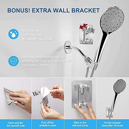 High Pressure Handheld Shower Head - 6 Spray Settings Hand Held Shower with 59\'\' Stainless Steel Hose, Adjustable Overhead Bracket and Wall Bracket, Built-In Power Wash Function