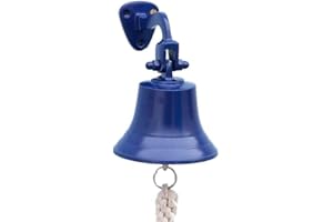 Hampton Nautical BL-2019-5-Blue Solid Brass Hanging Ship's Bell 6" - Blue Powder Coated - Nautical Decor - Nautical Home Decoration