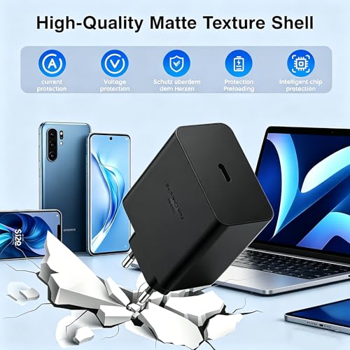 45 W Fast Charger USB C Power Supply Adapter Charger for Samsung Black | 45 W charger, for: Samsung Galaxy Ultra S25 S26 S24 S23 S22 S21 S20 FE S10 S9 S8 A55 A54 A53 A52 A50 A34 iPhone Moto Google