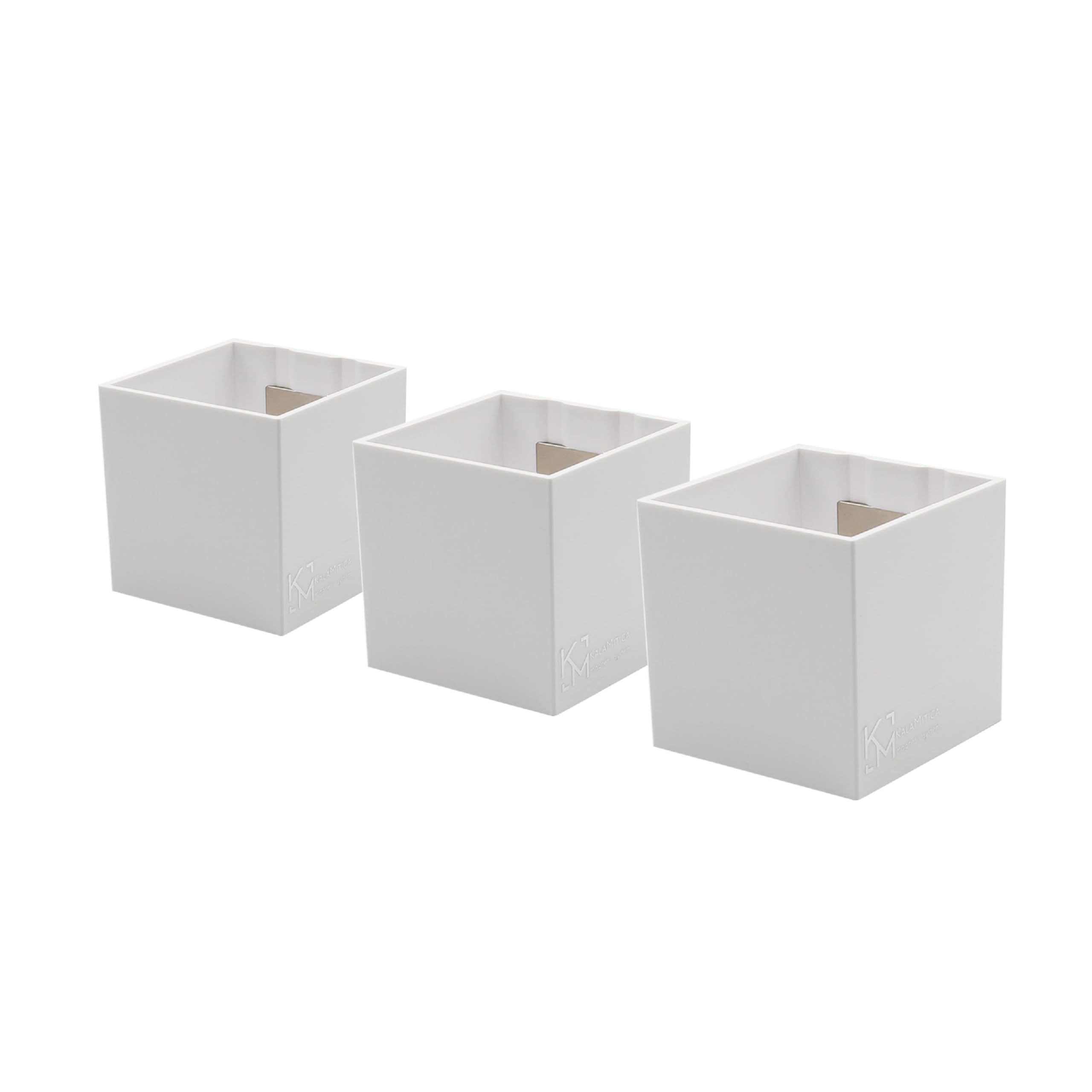 KalaMitica - Set of 3 Magnetic Cubes 6.5 cm - White - Storage Boxes or Plant Pot Holders with Powerful Magnet for Wall Magnetic Boards