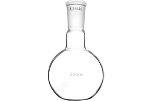 QWORK Glass 250ml Single Neck Flat Bottom Boiling Flask, with 24/40 Standard Joint, Heavy Wall Distillation Receiving Apparat