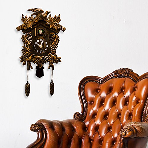 WALPLUS Chiming Classic Brown Vintage Cuckoo Wall Clock Hanging Bird