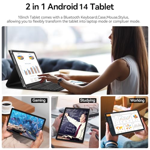 Tablet 10.1 Inch Android 14, Octa-Core 5G WiFi, 4G Cellular(T-Mobile), 128GB ROM 14GB RAM, 2025 Latest Tab with Keyboard Bundle 1TB Expand Android Tablet 13MP+8MP Dual Camera, GPS Unlocked HD Display