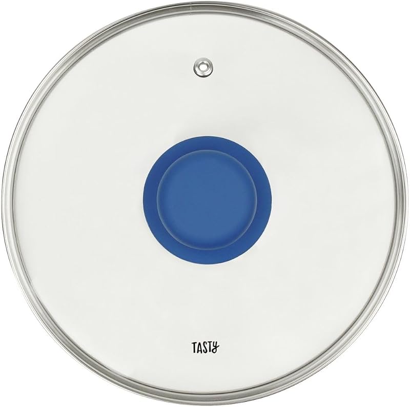 678539 Casserole 20 cm avec Couvercle, Antiadhésif Greblon®, Faitout Tous Feux Dont Induction, Four Jusque 130°C, Système Dosage d'Huile, Lave-Vaisselle, Aluminium Pressé, Verre, Gris, Bleu