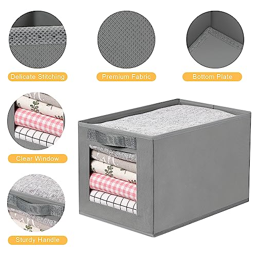 DIMJ Foldable Storage Boxes with Transparent Window Fabric Collapsible Storage Bin Basket with Handle for Wardrobe, Closet, Shelves Organiser (3 Pieces)
