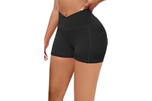 Vertvie Gym Shorts Women 3"/ 9" Crossover Biker Shorts High Waisted Spandex Workout Yoga Volleyball Booty Shorts with Pockets