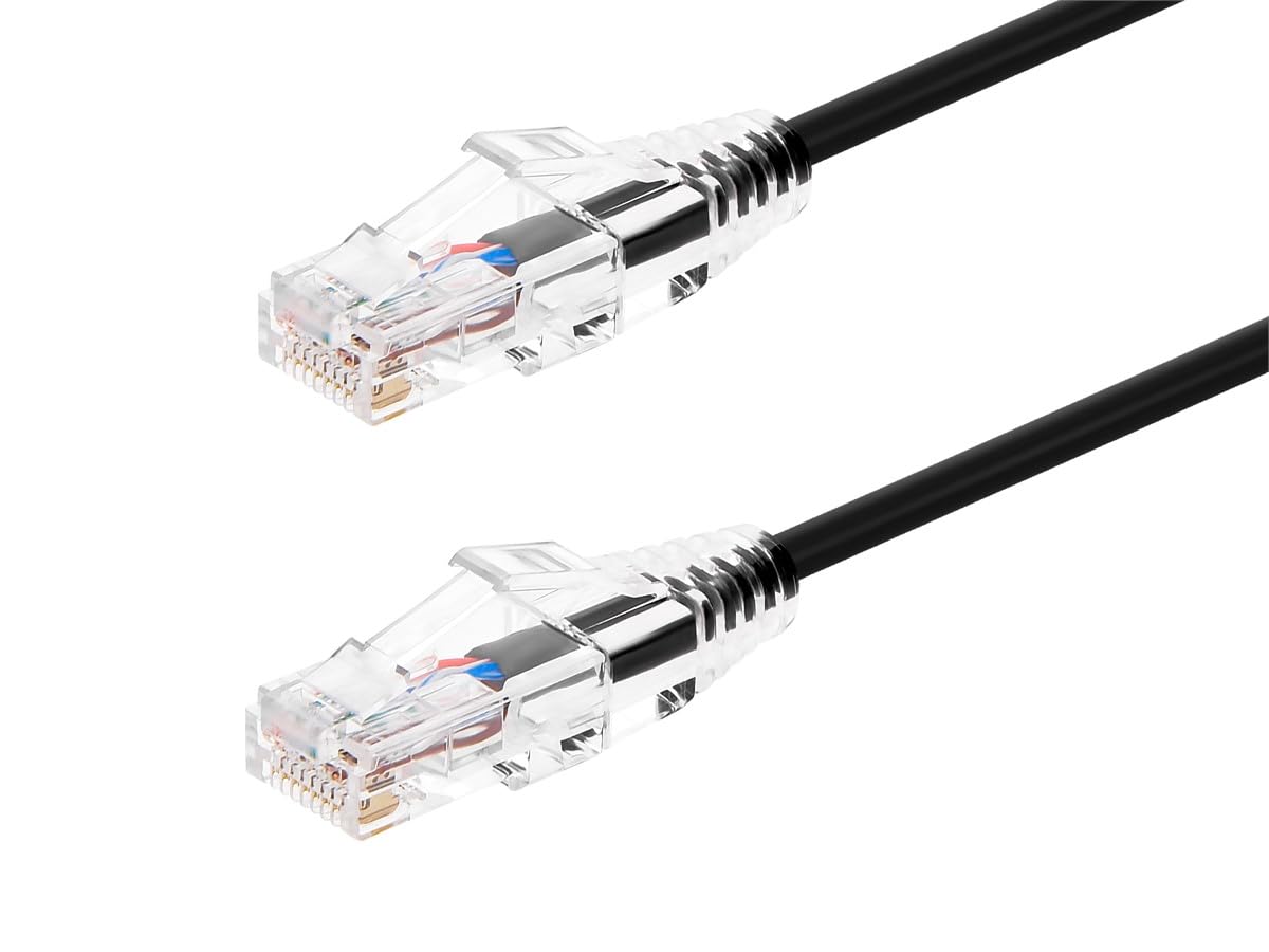 Photo 1 of Monoprice Cat6 7ft Black Component Level Patch Cable UTP 28AWG 550MHz Pure Bare Copper Snagless RJ45 SlimRun Series Ethernet Cable