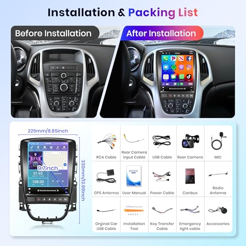 8 Core 4G+64G Wireless Carplay Android 13 Car Radio 2 Din for Opel Astra J Buick Excelle XT GT 2006-2016 9.7 Inch Car Radio with Android Auto GPS Navi WiFi Bluetooth FM/RDS/Dab/SWC Backup Camera
