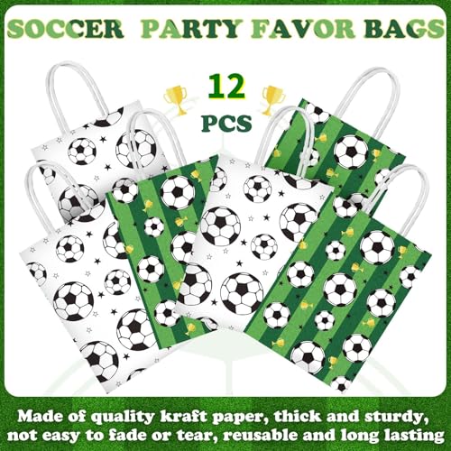 ORCHID M® 12 Pieces Soccer Party Favor Bags Soccer Goodie Bags Soccer Print Treat Bags Soccer Themed Birthday Party Supplies for Soccer Party Favors Decor for Soccer Party Girls Kids