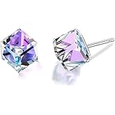 Cube Austrian Crystal Drop Stud Earrings for Women Fashion S925 Sterling Silver Hypoallergenic Jewelry