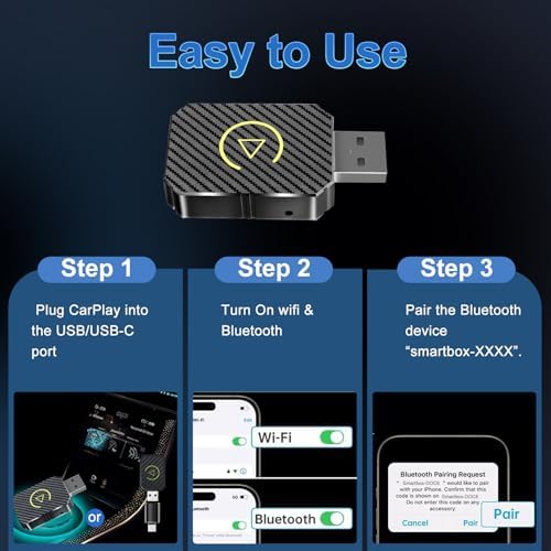Adattatore Carplay Wireless, 2025 USB Carplay Senza File per iPhone, Car Play Dongle per Auto con USB A/C, Compatibile con Apple iOS 10+ e 800+ Modelli di Auto dopo il 2016