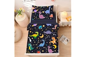 Aimuan Dinosaurs Toddler Bedding Set 4 Pieces Toddler Bed Set for Baby Girls Boys Crib Nursery Bedding Set Comforter Set Soft Quilt Set includes Toddler Pillowcase Sheet (Black)