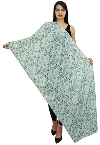 Phagun Women Baby Blue Floral Printed Long Stole Neck Wrap Cotton Voile Scarf