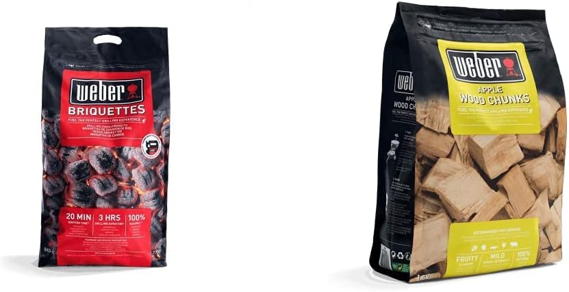 Weber 8kg BBQ Briquettes & 1.5kg Apple Wood Chunks Smoking Fuel Set