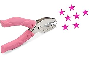 KRASTMON Star Shape Hole Handhold Single Paper Hole Punch for Paper and Crafts, 1/4 inch Puncher with Pink Soft Thick Silicone Cover