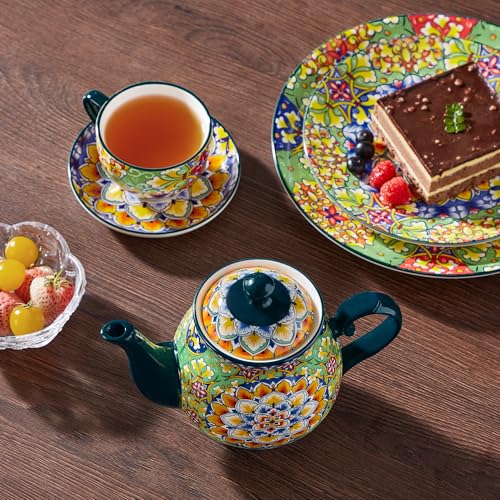 vancasso SIMI Tetera de Cerámica 840 ml, Tetera Bohemia para Té e Infusiones, Apta para Bebidas Frías y Calientes, Resistente al Calor, Apta para Microondas y Lavavajillas