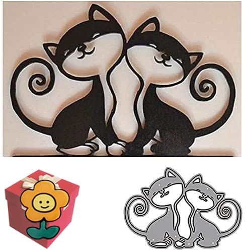 2Pcs Animal Cat Metal Die Cuts，2Pcs Animal Cat Party Festival Invitation Card Cutting Dies Cut Stencils for DIY Scrapbooking Photo Album Decorative Embossing Paper Dies Template+Cute Brooch Pin