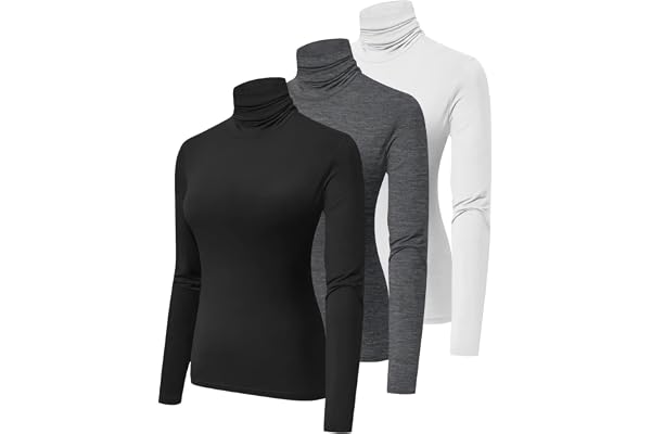 HOPLYNN 3 Pack Turtlenecks Women Long Sleeve Pullover Turtle Neck Mock Shirts Baselayer Undershirts Tops