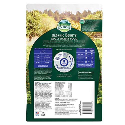 OXBOW ANIMAL HEALTH ORGANIC BOUNTY ADULT RABBIT FOOD – ALL NATURAL RABBIT PELLETS – 3 LB.