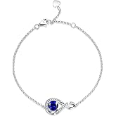 GEMLANTO 925 Sterling Silver Birthstone Bracelets for Women Charm Infinity Bracelet Birthday Anniversary Valentine's Day Jewelry Gifts for Her Women, Adjustable Chain