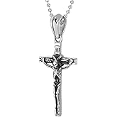 Mens Stainless Steel Vintage Skull Skeleton Cross Pendant Necklace 23.6 inches Ball Chain