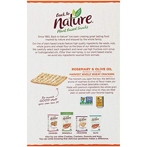 BACK TO NATURE ROSEMARY & OLIVE OIL HARVEST WHOLE WHEAT CRACKERS – DAIRY FREE, NON-GMO, MADE WITH WHOLE GRAIN WHEAT & SEA SALT, DELICIOUS & QUALITY SNACKS, 8.5 OUNCE