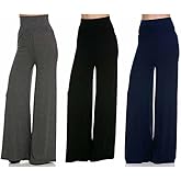 Superline Wide Leg High Fold Over Waist Palazzo Pants (Medium, Black/Navy/Charcoal)