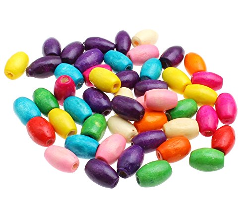 Wooden Beads 10 mm Oval Pack of 200 Colourful Wooden Beads for Threading DIY Jewellery Making H60