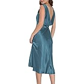 Summer Satin V Neck Backless Midi Dresses for Women 2025 Silky A line Formal Low Back Sleeveless Wedding Guest Long Dress