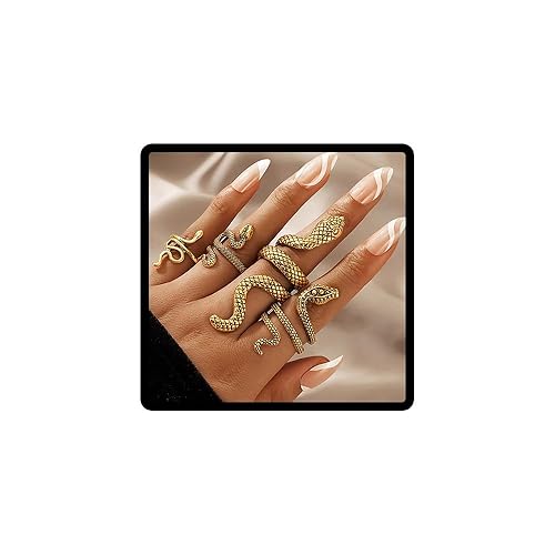 Caiguoer 4Pcs Vintage Snake Rings Set Serpent Stacking Rings Gothic Jewelry for Women and Grils (Gold)