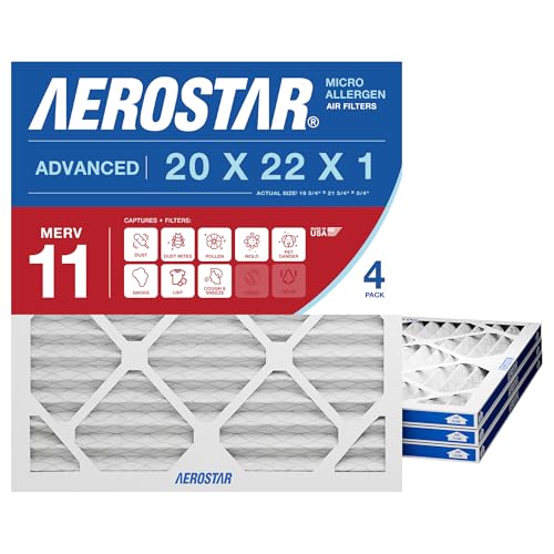 Aerostar 20x22x1 MERV 11 Pleated Air Filter, AC Furnace Air Filter, 4 Pack (Act…