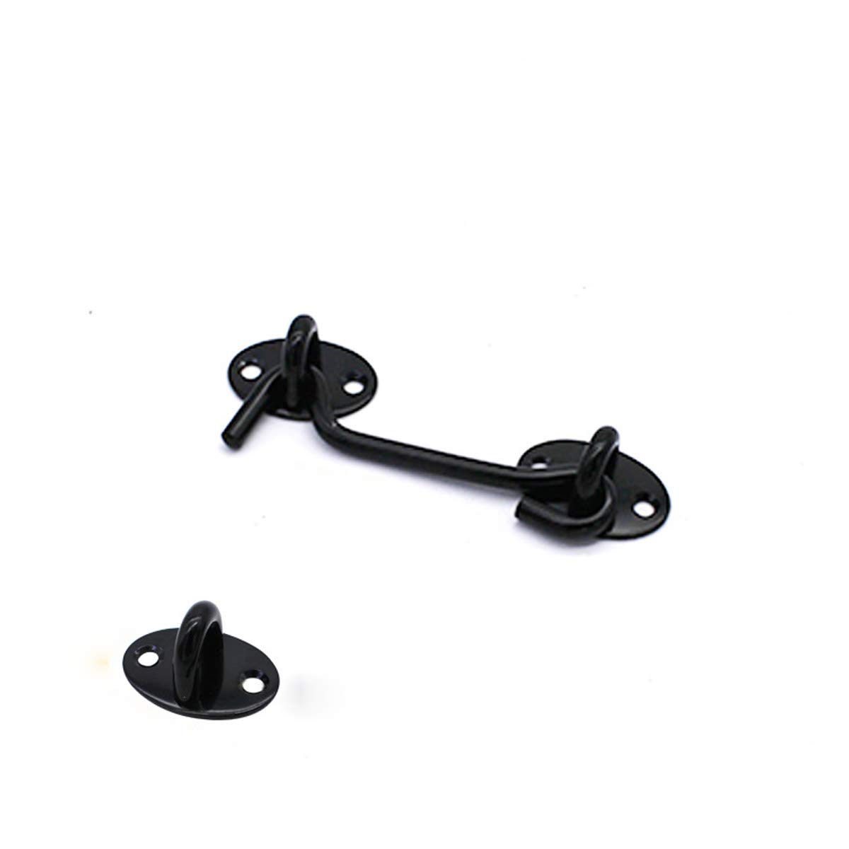 4 Inch Stainless Steel Black Cabin Hook Latches and Eye Hooks, Cabinet Door Hooks Window Hooks, Open Garden Gate Locks, Door Window Locks Bolts with Mounting Screws, 1 Pcs.