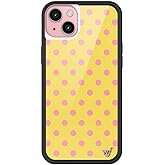 Wildflower Cases - Compatible with iPhone 15 Plus | Protective Black Bumper, 6.5ft Drop Test Certified, Women Owned Small Business | Spots Aesthetic Trendy Cute | Polka Dot - Pink and Yellow